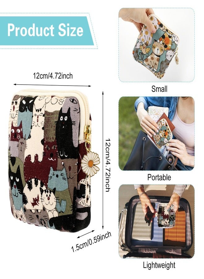 Amabro Sanitary Napkin Storage Bag, 2PCS Period Bags Cute Sanitary Pad Storage Pouch Tampon Pantyliners Menstrual Purse Daisy Zipper for Women Teen Girls School Travel Feminine Product(Cat) - Image 3